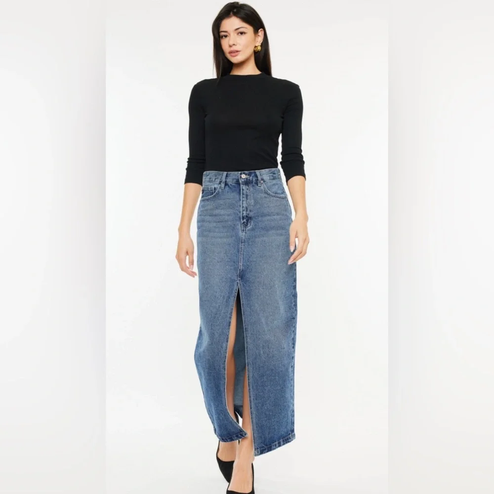 Kancan Pixie Denim Maxi Skirt Medium Wash Size Medium